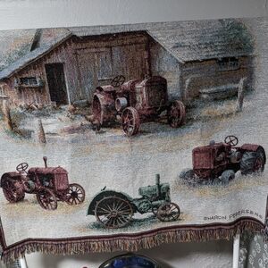 Vintage Farm Tractor Throw Blanket - Multicolor